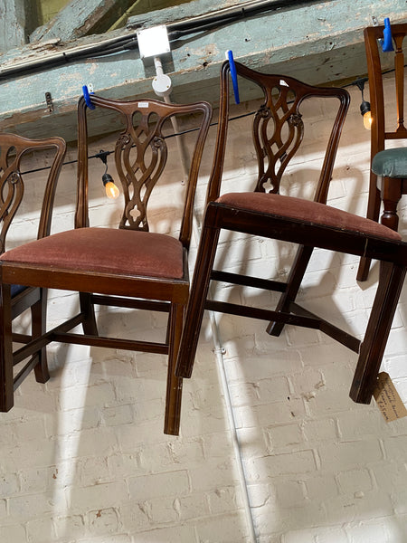 Chippendale Style Dining Chairs with velvet seats