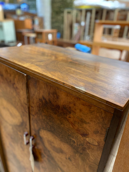 Small Vintage Art Deco Burr Fronted Gentleman’s Wardrobe