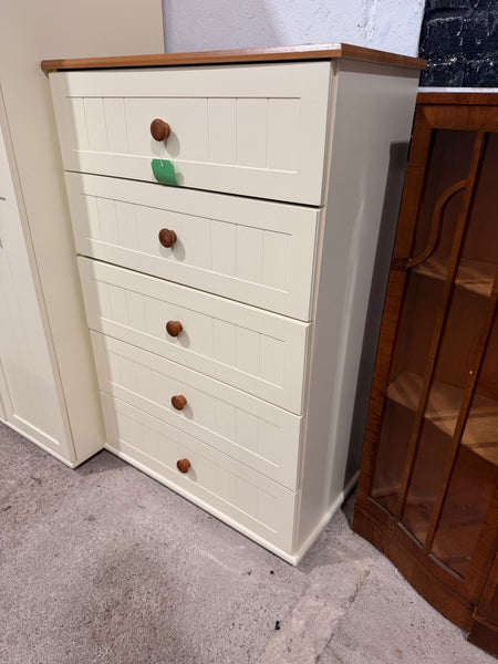 REF - Cream Chest of Five Drawers
