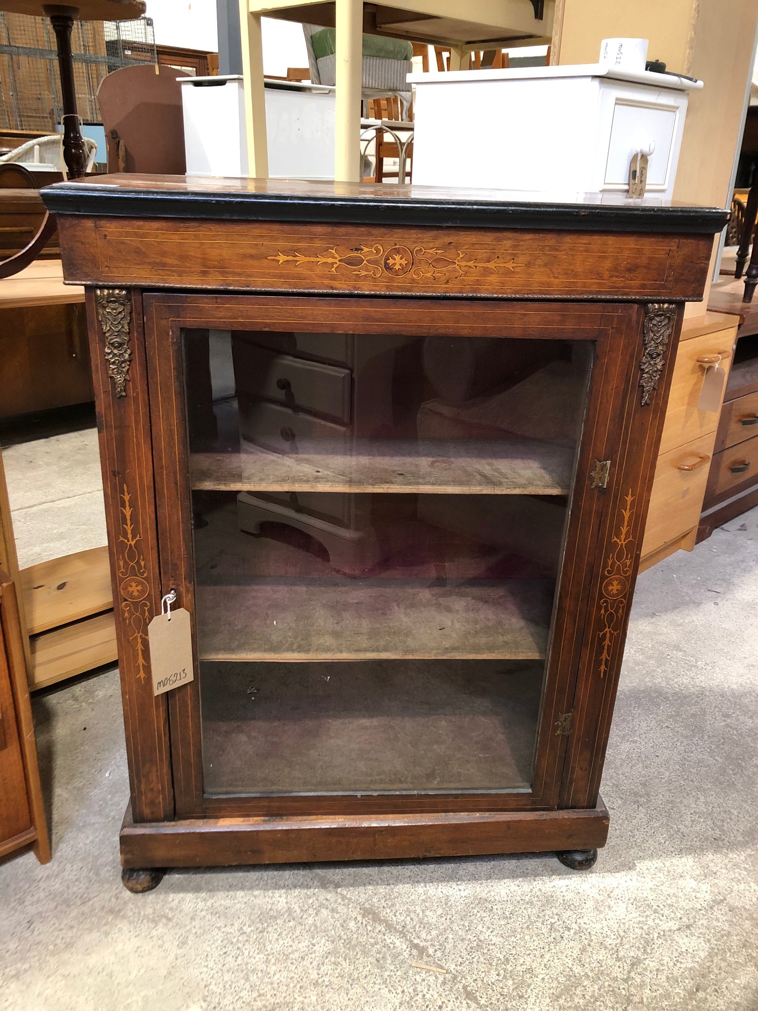 Antique Pier Cabinet with Inlaid & Brass Detailing