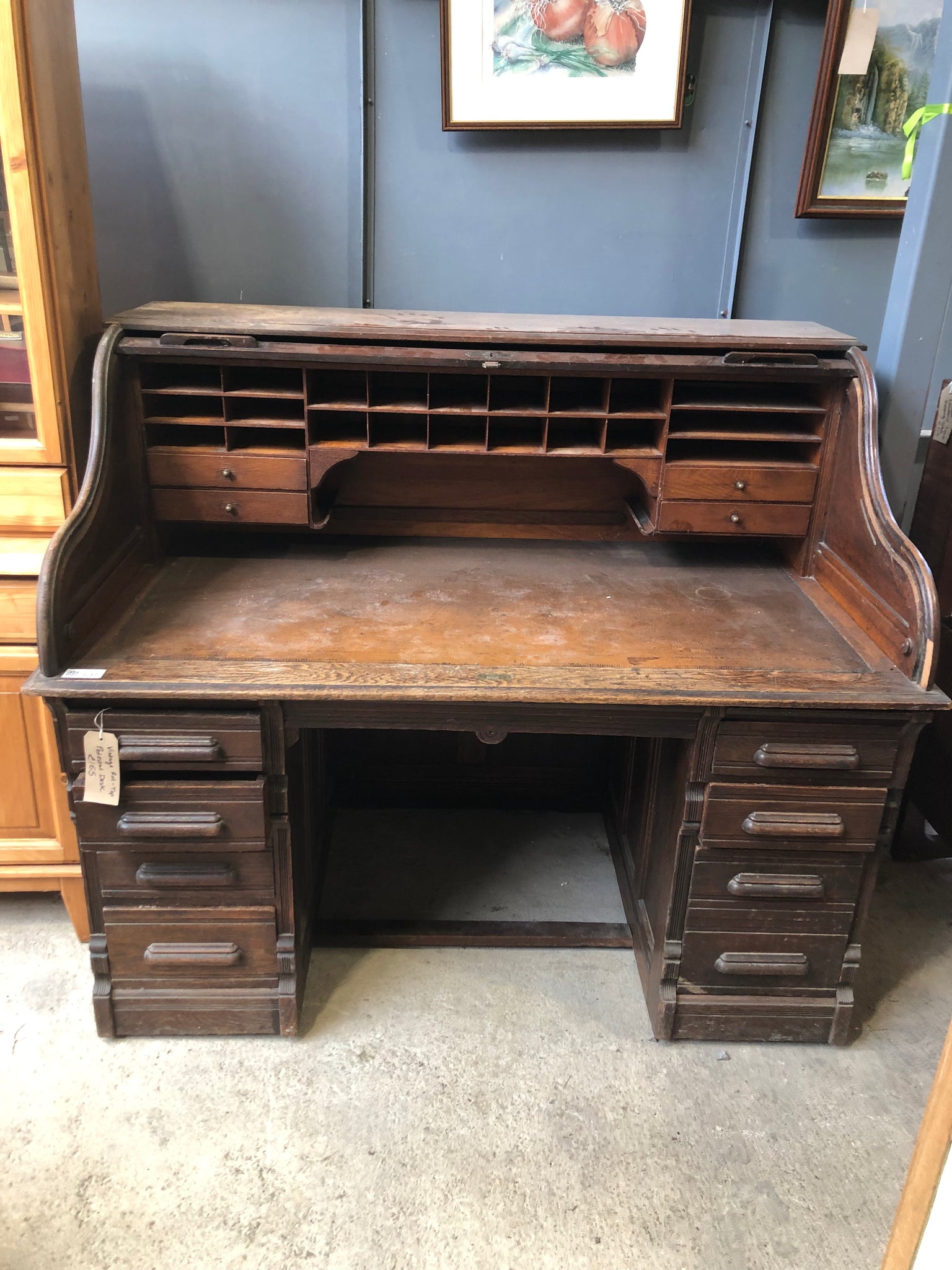 Vintage Roll-Top Pedestal Desk
