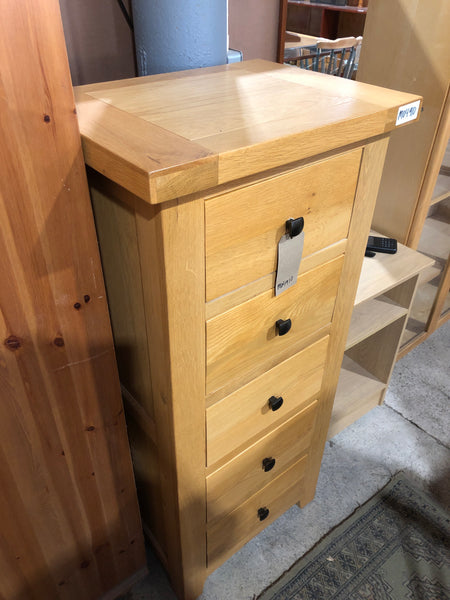 Oak Tallboy Slim Chest of 5 Drawers