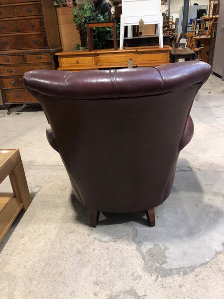 Oxblood Leather Buttonback Armchair
