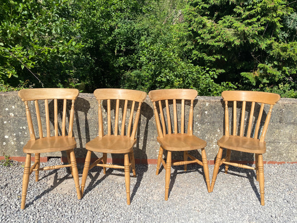 Four Farmhouse Pine Dining Chairs