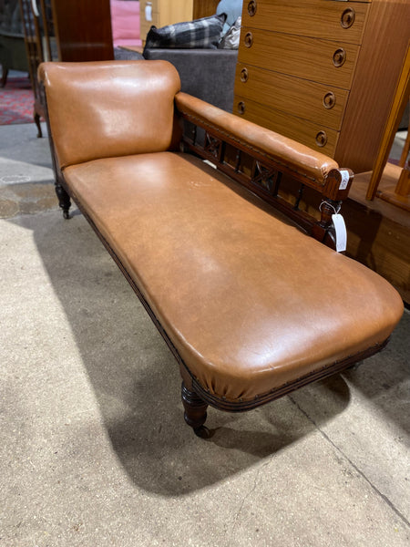 Mahogany & Leather Effect Antique Chaise Longue
