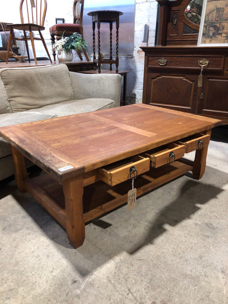 Solid Wooden Coffee Table with Three Drawers