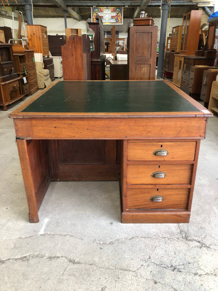 Large Antique Leather Topped Oak Desk