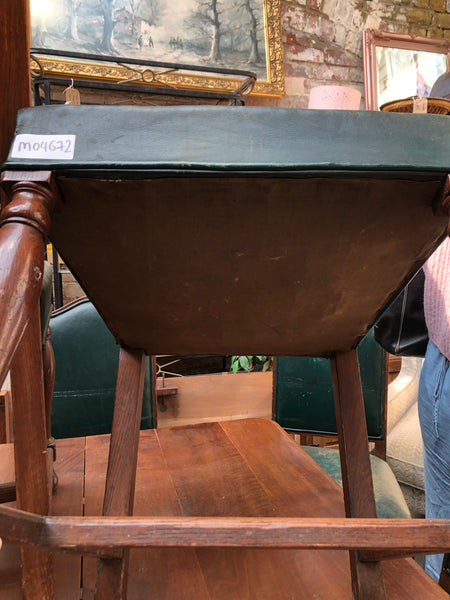 Set of 8 Green Leather Antique High Back Dining Chairs