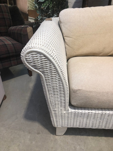 Four Piece Conservatory White wicker Sofa, Two Armchairs & Coffee Table Set