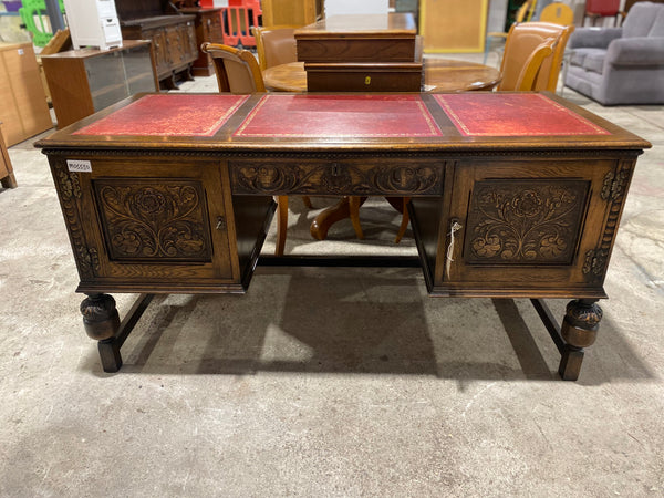 Carved Oak Leather Topped Desk