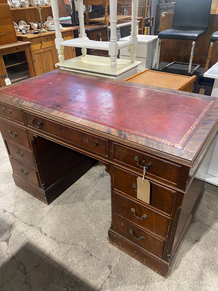 Red Leather top Captains Desk
