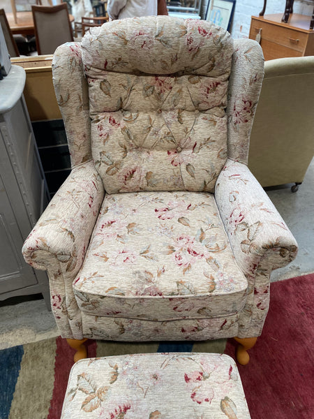 Floral Button back Armchair & Footstool