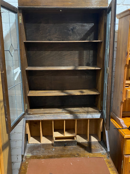 Tall Oak Bureau Display Cabinet
