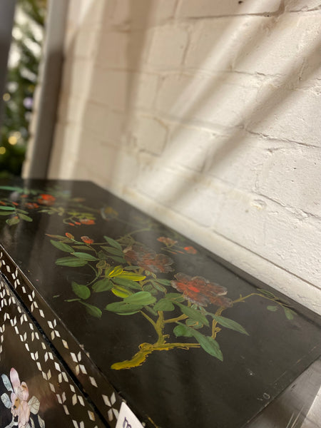 Chinese Mother of Pearl Black Lacquer Medicine Cabinet
