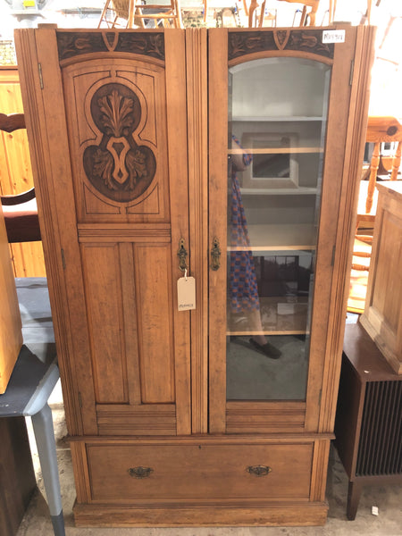 Carved Detail Storage Cupboard with Display Glass