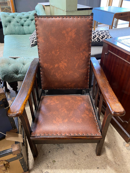 Oak and Leather Antique Recliner