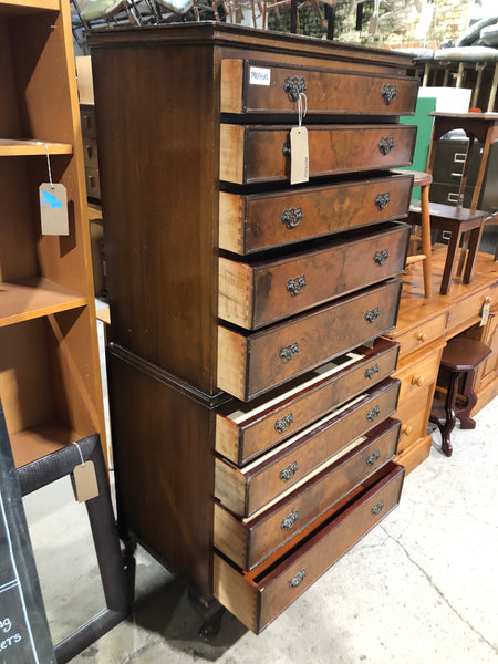 Antique Walnut Fronted Chest on Chest Tallboy