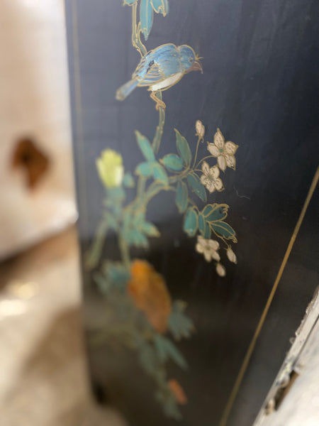 Chinese Mother of Pearl Black Lacquer Medicine Cabinet