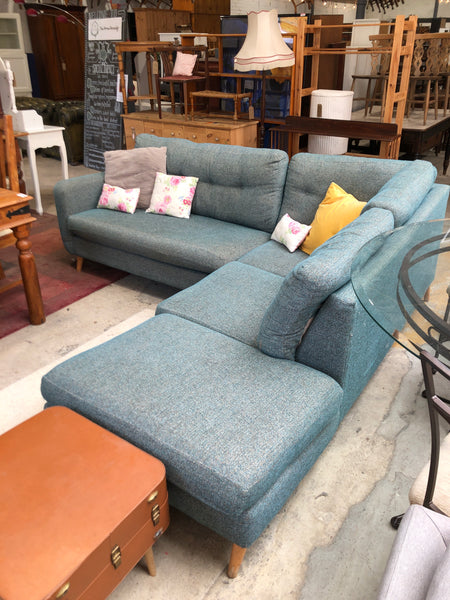 Contemporary Blue Fabric Corner Sofa
