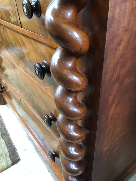 Victorian Walnut Burr Barley Twist Tallboy Chest of Drawers