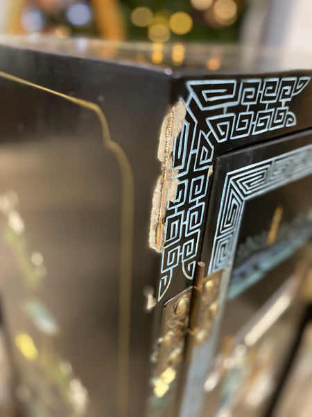 Chinese Mother of Pearl Black Lacquer Medicine Cabinet