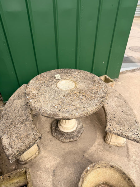 Weathered Stone Outdoor Garden Table and Two Benches