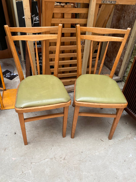 Pair of Mid-century Dining Chairs with Green Seat