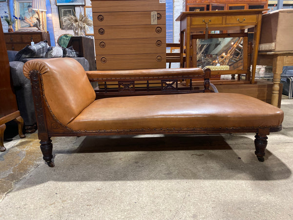 Mahogany & Leather Effect Antique Chaise Longue
