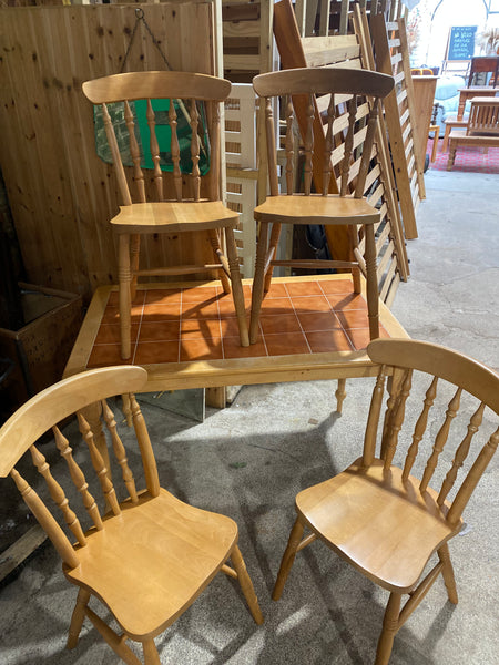 REF - Wooden Tiled Top Table and Four Chairs