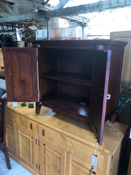 Stained Pine Cabinet with Gold Metal Detailing