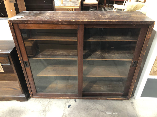 Antique Stained Oak Glass Bookcase