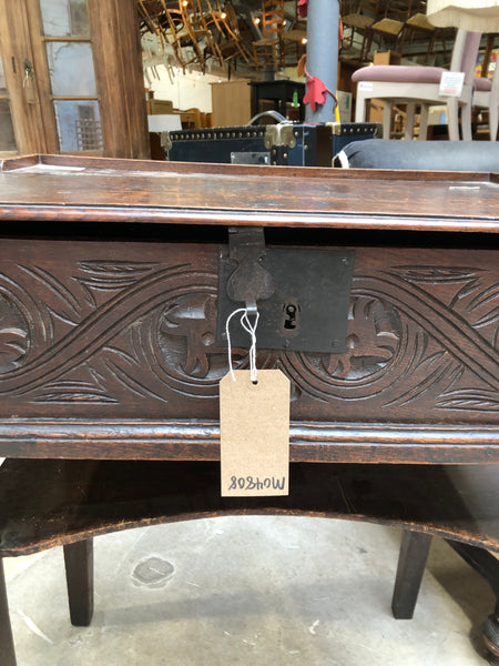 Antique Carved Oak Box Desk on Stand