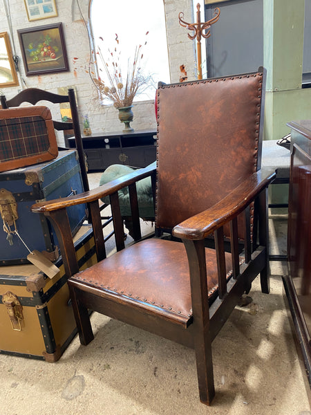 Oak and Leather Antique Recliner