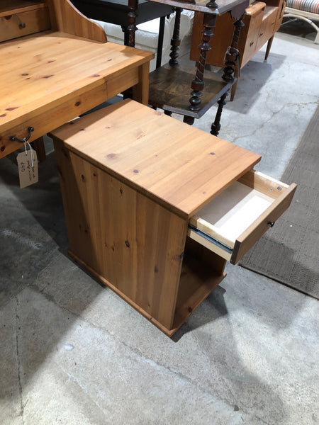 Pine Desk with Computer Storage On Wheels