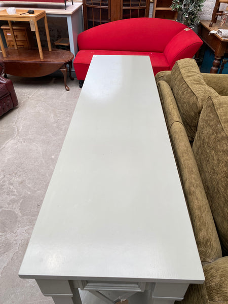 Large Sage Green Console Table with Cross Brace Design