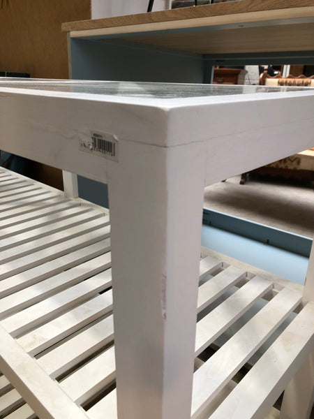White Slatted Console Table with Glass Top