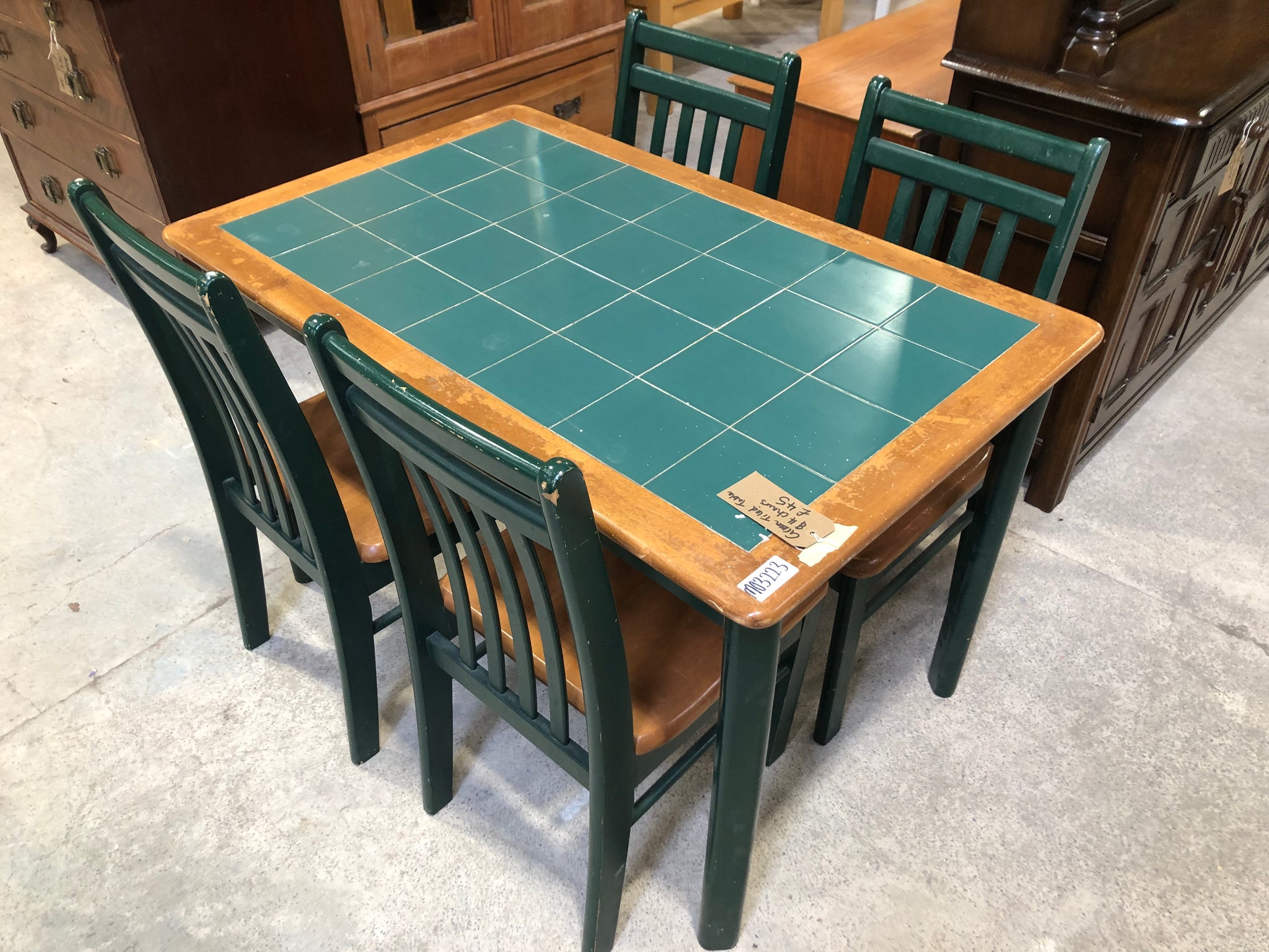 Green Tiled Dining Table & 4 Chairs
