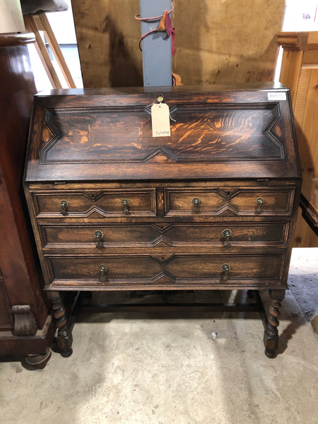 Vintage Oak Bureau With Barley Twist Legs