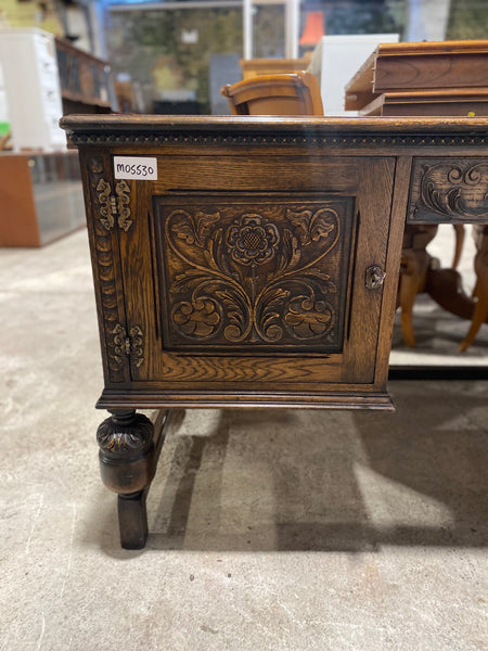 Carved Oak Leather Topped Desk