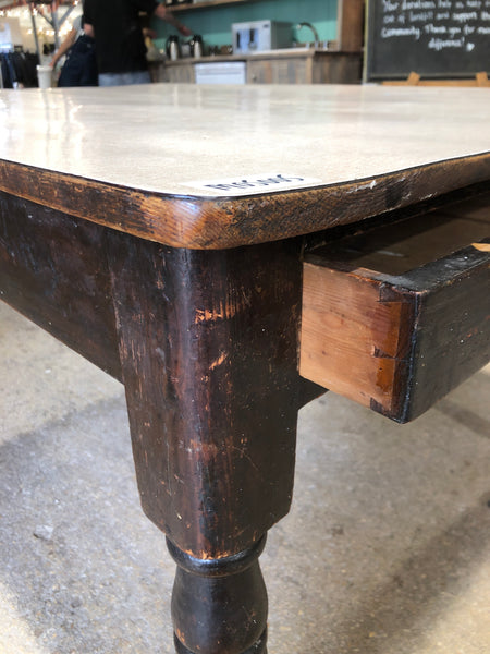 Dark Stained Pine Farmhouse Table with Formica Top