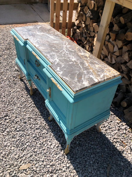 Marble Topped Blue Painted Sideboard (PROJECT)