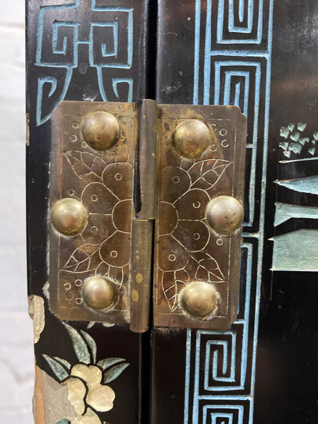 Chinese Mother of Pearl Black Lacquer Medicine Cabinet
