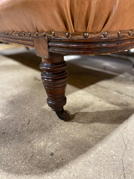 Mahogany & Leather Effect Antique Chaise Longue