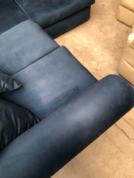 Blue Faux Suede Corner Sofa