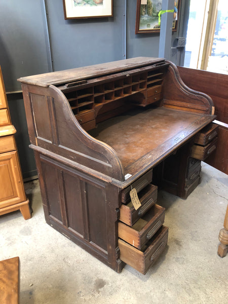 Vintage Roll-Top Pedestal Desk