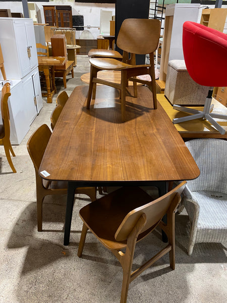 Large Retro Castlery Solid Walnut Dining Table & 6 Chairs