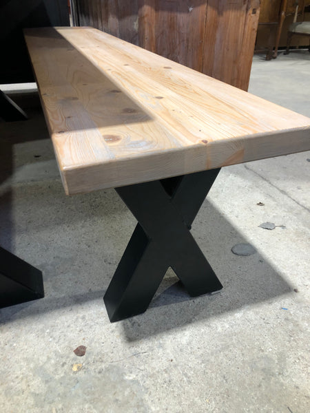 Reclaimed Solid Pine X Frame Dining Table & Bench