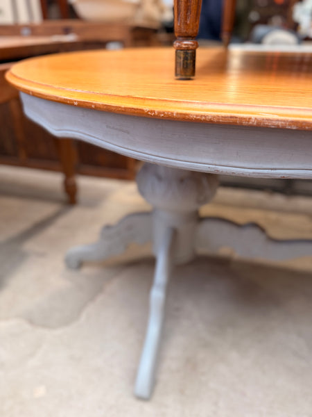 Oak Oval Dining Table With Grey Painted Pedestal Base
