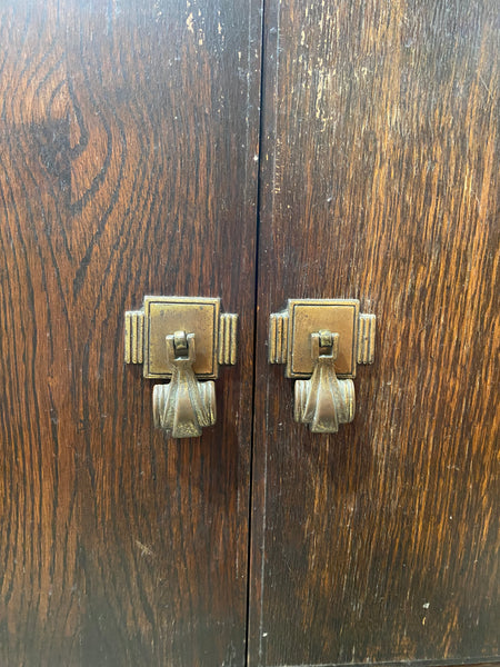 Art Deco Vintage Oak Linen Cabinet
