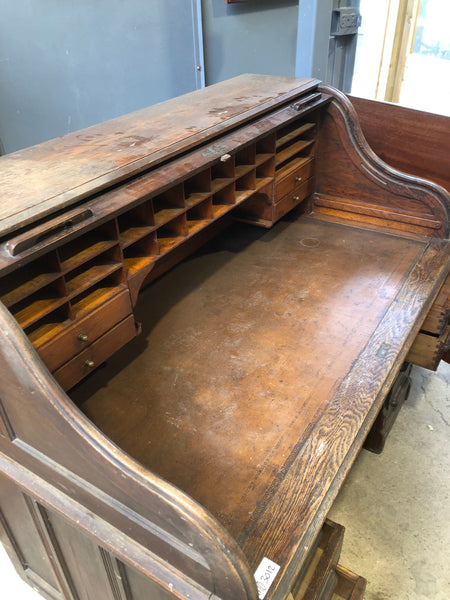 Vintage Roll-Top Pedestal Desk